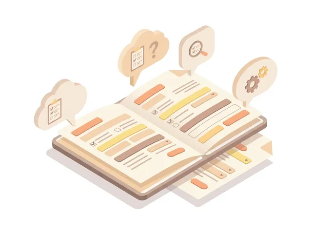 Isometric RFQ questionnaire document with soft speech bubbles for procurement diligence